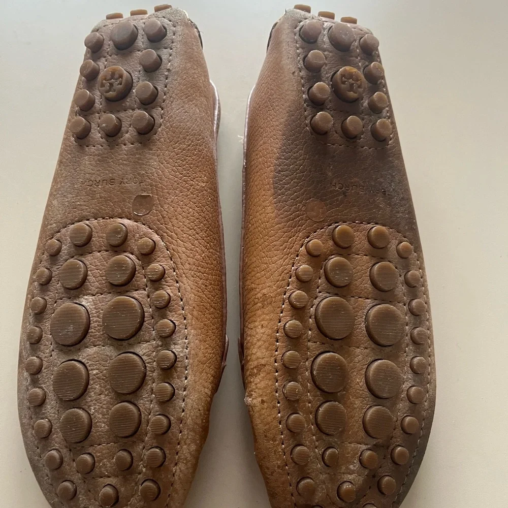 Tory Burch Brown Leather Loafers with Gold Accent